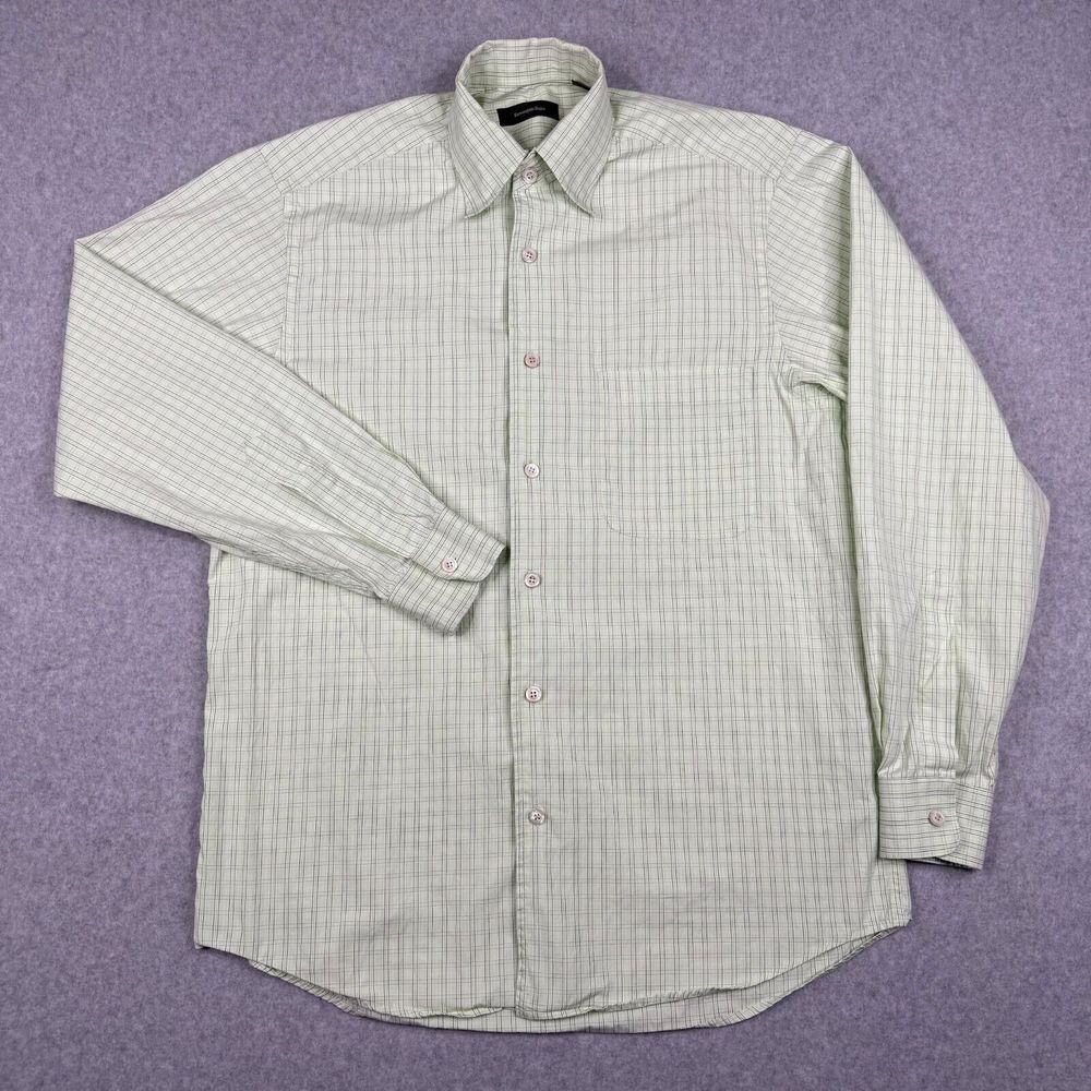 Ermenegildo Zegna Shirt Mens Medium‎ Green Plaid Button Down Long Sleeve Cotton